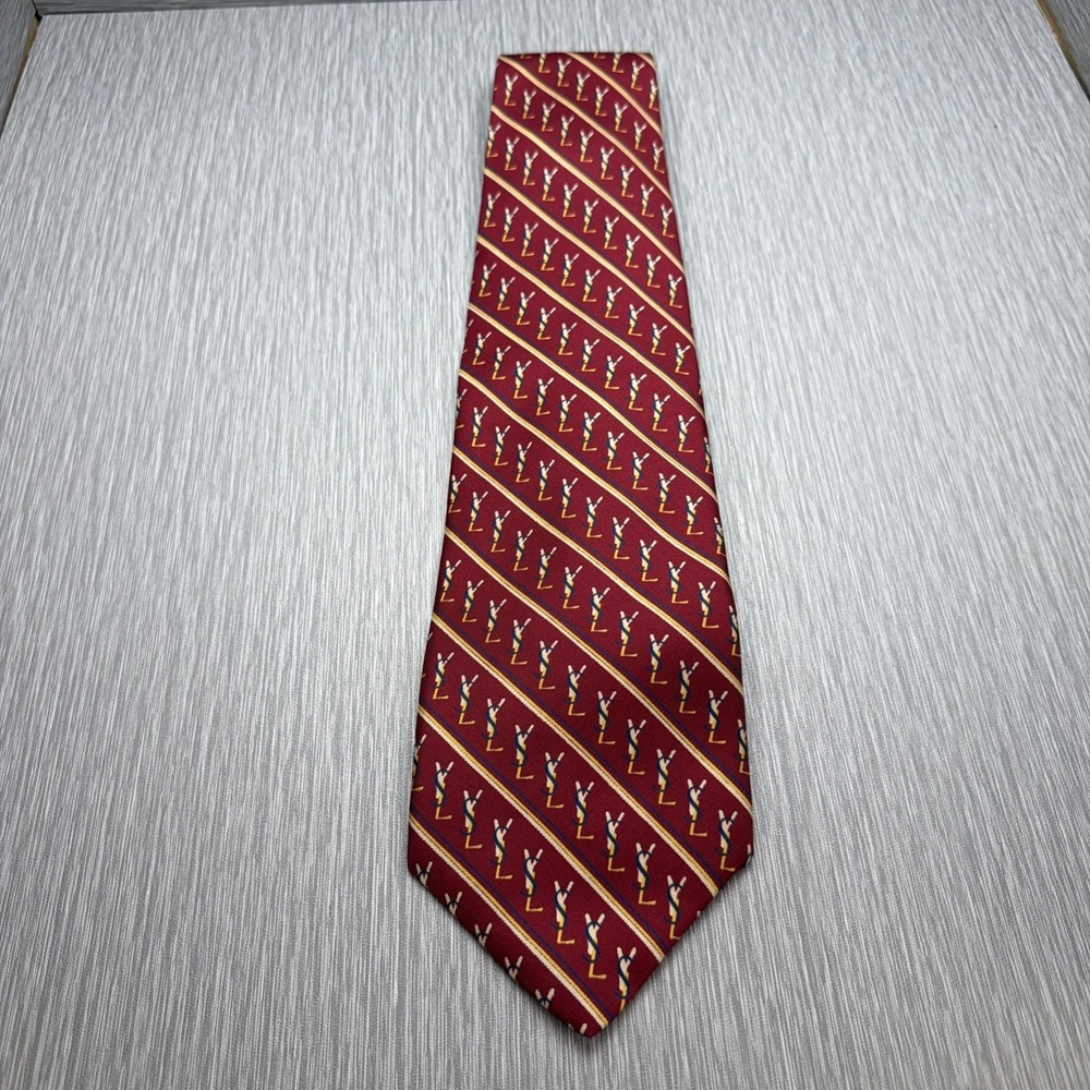 Yves Saint Laurent Paris Silk Necktie Burgundy Geometric Stripe Designer‎ Tie